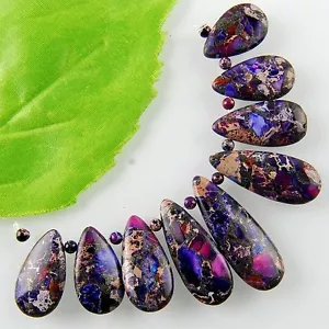 Wholesale 9pcs Beautiful Purple Sea Sediment Jasper & Pyrite Pendant Bead Set - Picture 1 of 2
