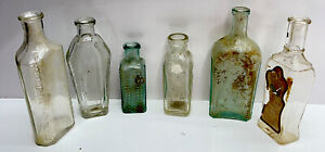 Antq Embossed Mixed Drug Store Apothecary Lot Of 6 Remedy Chemist Bottles Aqua