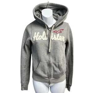 Hollister Hoodie Womens Medium Gray Full Zip Logo Spell Out Graphic Vintage Y2K - Picture 1 of 13