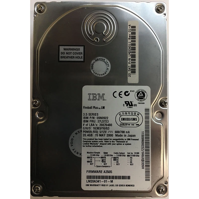 LM20A341-01-M - IBM 20GB 7200 RPM IDE 3.5" HDD - Image 1 of 1