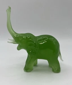 Jade Green Glass Elephant Lucky Trunk Up Figurine - Picture 1 of 13