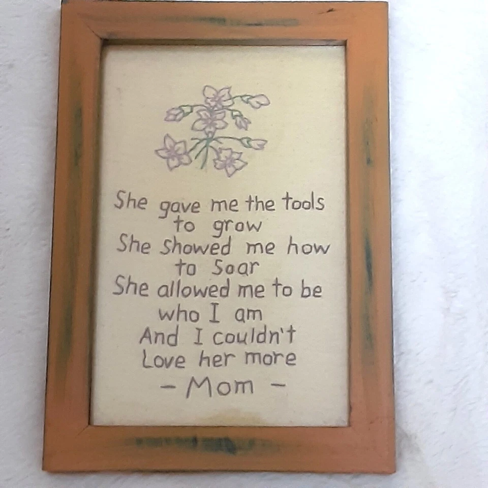 Vintage framed embroidery sampler Mom 9"X6" - Image 1 of 3