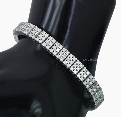 7.50 Ct Three Row 2mm White Diamonds Unisex Tennis Bracelet, FREE Diamond studs - Image 1 of 4