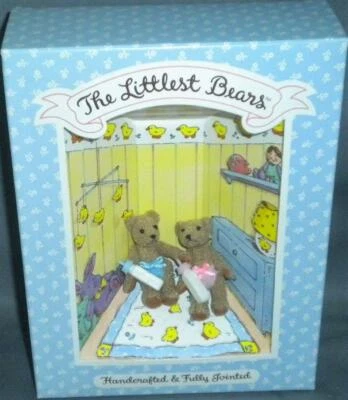 Gund Littlest Bears Twins Babies Teddy Collectible Jointed Bottles Pink & Blue - Image 1 of 4