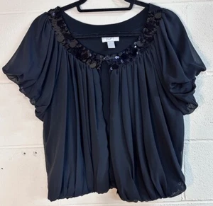Cárdigan corto Ann Taylor LOFT negro lentejuelas chaqueta top talla L fiesta festiva - Imagen 1 de 7