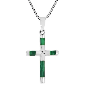 Elegante X Kreuz grüne Malachit Inlay Sterlingsilber Halskette - Bild 1 von 6