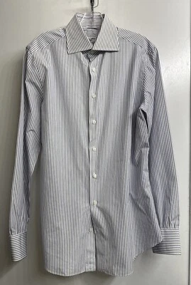 Cesare Attonelli Men’s Shirt Blue White Stripe Dress Shirt Cotton Size 40 X16 - Image 1 of 4