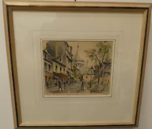 FRAMED HAND PAINTED WATERCOLOUR LITHOGRAPH FRANZ HERBELOT PARIS PLACE DU TETRE - Bild 1 von 10