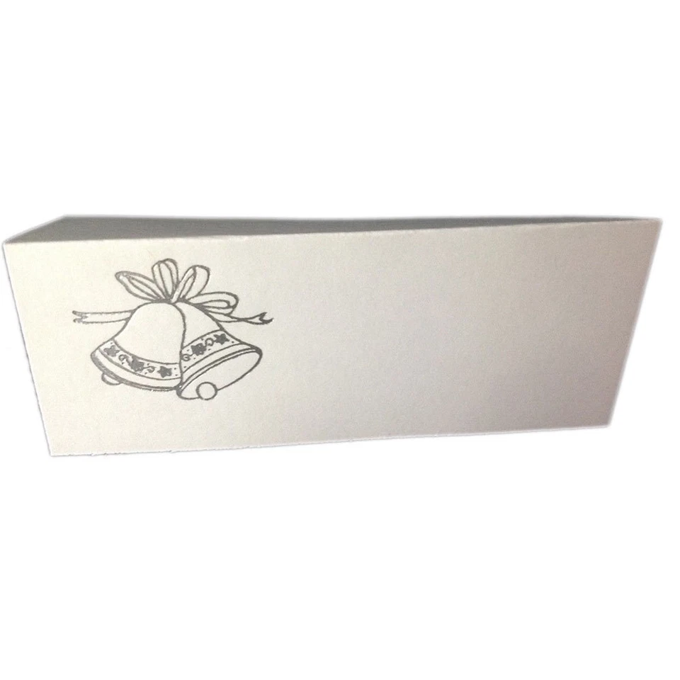 50 campanas de boda plateadas estilo tienda tarjetas de lugar blancas 4,25" x 1,75 plegadas Foto 1 de 1