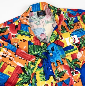 Vintage HP Invent Computers Hawaiian Shirt Men's Large Toucan Dance 90s Colorful - Picture 1 of 12