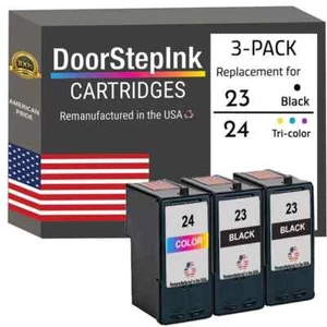 DoorStepInk Compatible Ink Cartridges For Lexmark 23 24 2 Black 1 Color 3 PK-USA - Picture 1 of 5