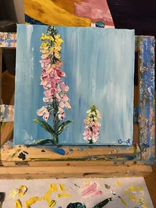 Foxglove Oil Painting On Canvas Inpressionism Flowers ORIGINAL Contemporary Art - Picture 1 of 12