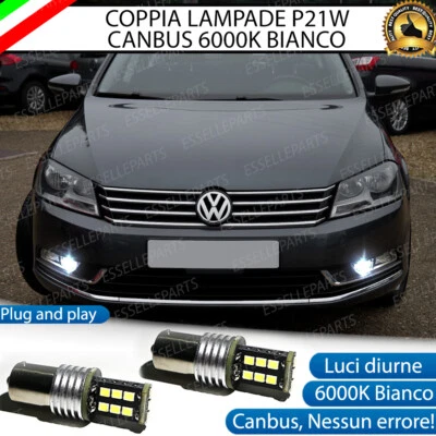 COPPIA LUCI DIURNE DRL 15 LED P21W BA15S CANBUS VW PASSAT B7 VARIANT 6000K - Immagine 1 di 4