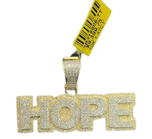 Real 10k Gold Diamond 1.35CT Hope Pendant Charm Block Letter 10kt Yellow Gold - Picture 1 of 4
