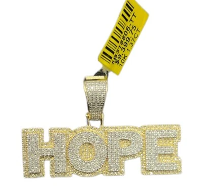 Real 10k Gold Diamond 1.35CT Hope Pendant Charm Block Letter 10kt Yellow Gold - Image 1 of 4