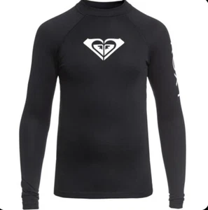 NWT Roxy Girl's Whole Hearted Long Sleeve UV Rash Guard Top Shirt BLACK SIZE S 8 - Picture 1 of 4