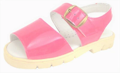 DE OSU/FARO -Spain -Girls Pink Fuchsia Patent Leather Sandals - European-Sz 9-10 - Image 1 of 4