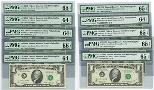 Fr. 2018-C $10 1969 Federal Reserve Note 10 Consecutive 64-66EPQ PMG DC-2668 - Picture 1 of 2