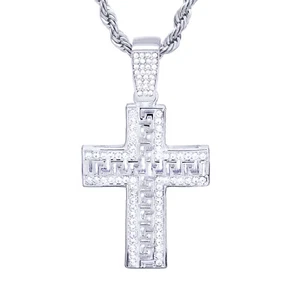 Men's Hip Hop Iced Silver Plated 3D Cross Pendant 24" Chain Necklace HC 1240 S - Picture 1 of 3