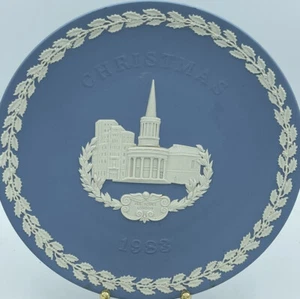 WEDGEWOOD Navidad 1983 Azul Blanco Jaspe 8" Plato Coleccionista Sin Caja - Imagen 1 de 5