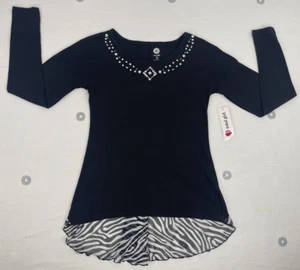 Total Girl Black Zebra / Faux Metal Stud Accent Tunic Top Girls Sz 16 / XL NWT - Picture 1 of 6