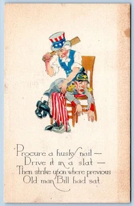 1910's WWI UNCLE SAM SPANKING GERMAN KAISER "BILL" PROPAGANDA PATRIOTIC POSTCARD - Picture 1 of 2