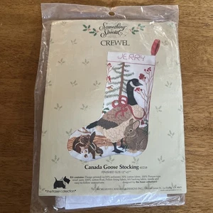 Vtg Something Special Canada Goose Crewel Xmas Stocking Kit Bunny Chipmunk Birds - Picture 1 of 4
