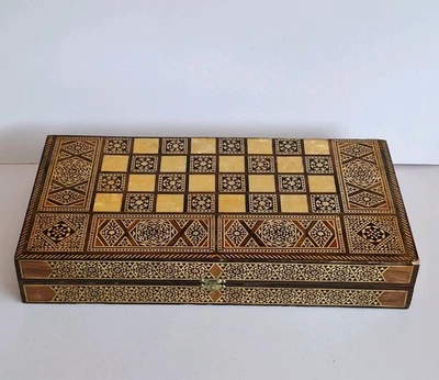 Large Backgammon Middle East Mosaic Wood Inlaid Marquetry Board Game, 50cm Long - Image 1 of 4