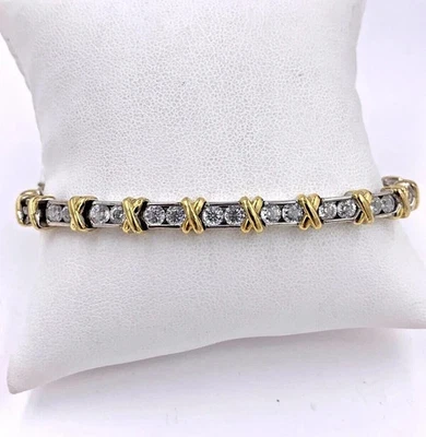 10Ct Round Cut Lab Created Diamond Tennis Bracelet 7.25" 14K Yellow Gold Over - Image 1 of 3