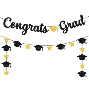 KatchOn, Glitter Black and Gold Congrats Grad Banner - 10 Feet | Black and Go... - Picture 1 of 9