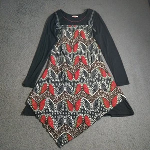 Joe Browns Dress Size 12 Black Red Butterfly Jersey Bow Button Detail Pinafore - Picture 1 of 17