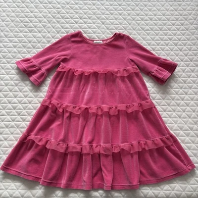 Vestido de Terciopelo Rosa Hanna Andersson Talla 110/5T Terciopelo en Niveles Mangas Campana de Vacaciones Foto 1 de 4
