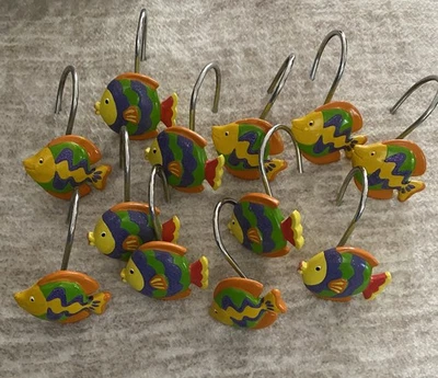 PEIXES TROPICAIS Ganchos de Cortina de Chuveiro Vintage Decoração Náutica Mar Oceano  - Imagem 1 de 4