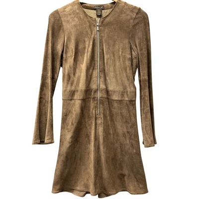 AS by DF Suede Dress Womens Small Brown Long Sleeve Zip Up Retro Knee Length - Image 1 of 4