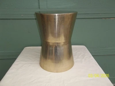 Modern Tapered Gold Anodized Brass Tone Aluminum Drum Garden Stool Seat 17 1/4" - Image 1 of 4