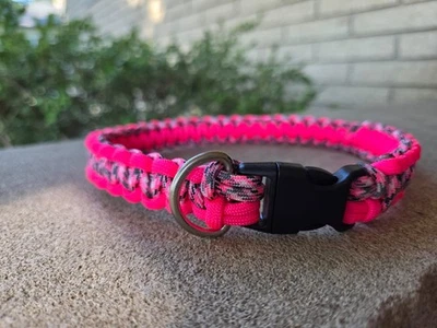 Розовый камуфляжный ошейник для собаки паракорд узел кобра плетение ручной работы 14–18 дюймов  - Изображение 1 из 4