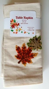 4 Stück BESTICKTE SERVIETTEN HERBST HERBST BLÄTTER DANKESCHÖN TISCH 20x20 Baumwolle NEU - Bild 1 von 2