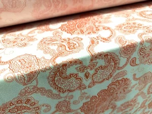 Piqué Jersey Fabric, Per Metre -  Paisley Print - Orange & White - Picture 1 of 3