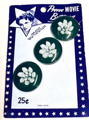 Prevue Movie Buttons Star JANE WYATT  Carved Painted Back Lucite Buttons Cover