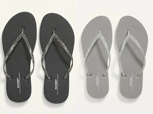NWT Old Navy Black or Silver Glitter Plant-Based Flip Flops Thong Sandals Women - Picture 1 of 13