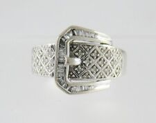 Vintage Designer 12mm Belt Buckle Diamond Engagement Ring Sterling Silver Size 7