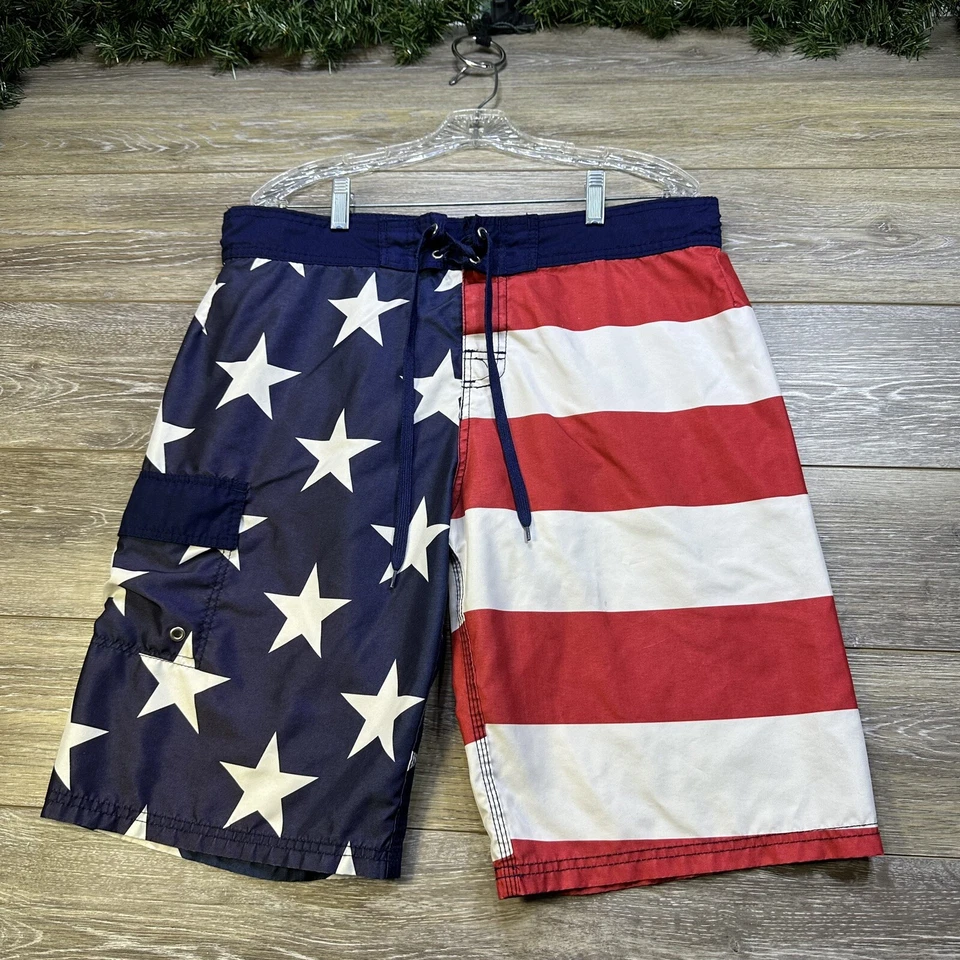 Pantalones Cortos de Natación Talla Mediana (34” Cintura) EE. UU. Rojo Blanco Azul Americano Por BioWorld Foto 1 de 4