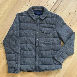 Polo Ralph Lauren Wool Herringbone Down Puffer Coat Quilted Jacket Large Gray - Picture 1 of 10