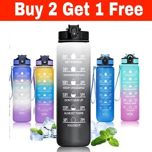 1L Sports Water Bottle with Time Marker Straw and Leakproof Ideal for School Gym - Picture 1 of 17