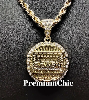 Colgante de la Última Cena ICED y Collar de Cadena de Cuerda Hip Hop Chapado en Oro Circonita Foto 1 de 4