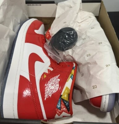 Nike Jordan 1 Mid “Barcelona Sweater Red Patent” Mens 10.5 DC7294-600 w/OG Box - Image 1 of 4