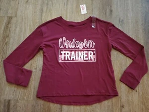 NWT Justice For Girls Shirt Size 7 maroon white glitter unicorn trainer NEW  - Picture 1 of 4