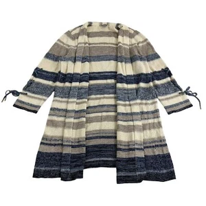 Chico's Cardigan Sweater Women's 2 (Large) Beige Blue Stripes Open Front Cotton - Bild 1 von 5