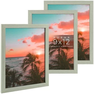 9x12 Picture Frames Light Grey Engineered Wood Plexiglass Wall Mounting 3 Pack - Picture 1 of 8