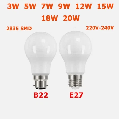 E27 B22 LED Globe Light Bulb 2835 SMD Lamp 3W 5W 7W 9W 12W 15W 18W 20W 220V-240V - Image 1 of 4